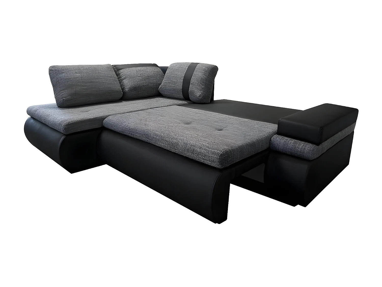 Canapé d'angle Temple 101, Gris, Fonction de couchage, Boîte de literie, 245x182x90cm