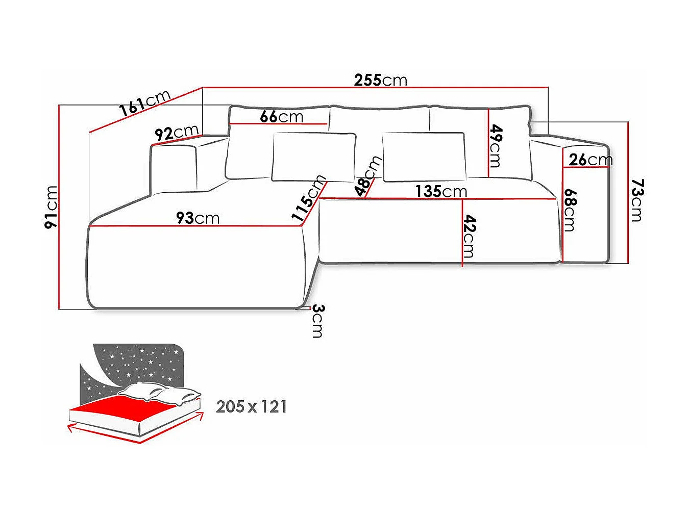 Canapé d'angle Arvada 116, Gris, Fonction de couchage, Boîte de literie, 255x161x91cm