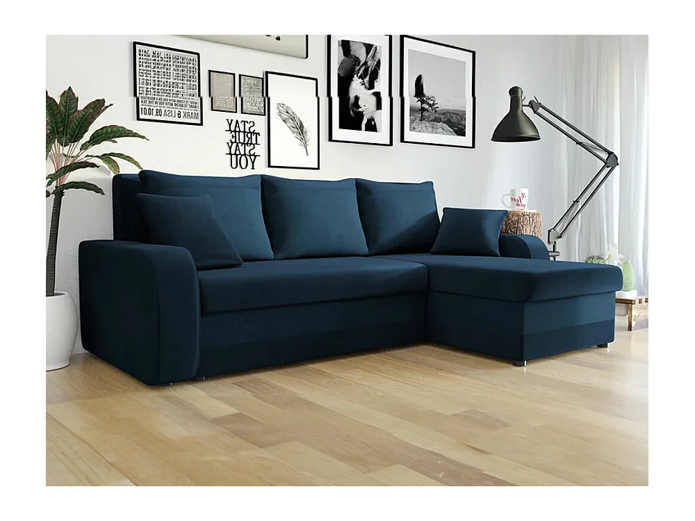 Canapé d'angle Comfivo 135, Bleu, Fonction de couchage, Boîte de literie, 238x147x80cm
