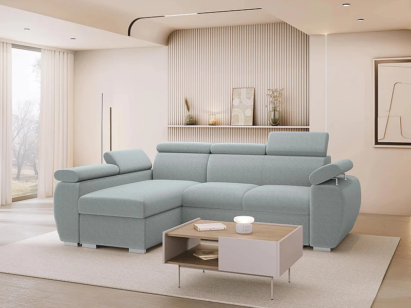 Canapé d'angle Columbus 132, Gris, Disponible, 255x170x85cm