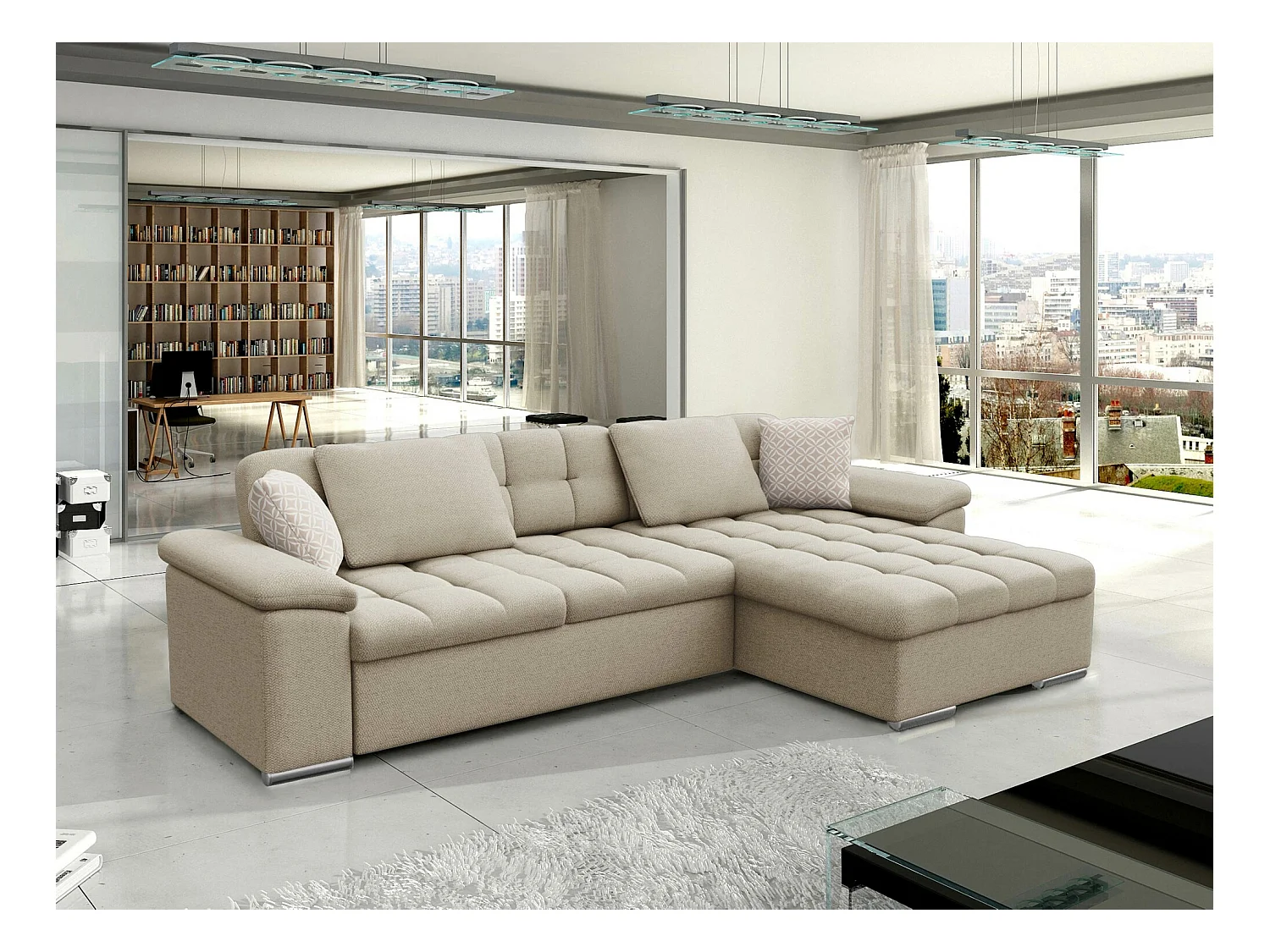 Canapé d'angle Comfivo 181, Brun clair, Fonction de couchage, Boîte de literie, 280x160cm
