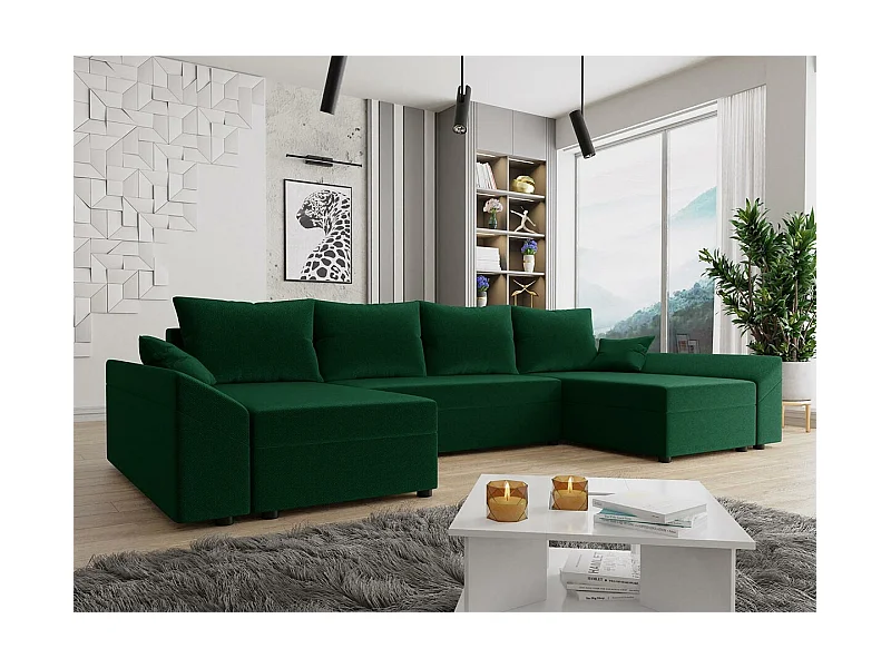 Sofá de canto Memphis 131, Verde, Funcionalidade de dormir, 32x14x8cm