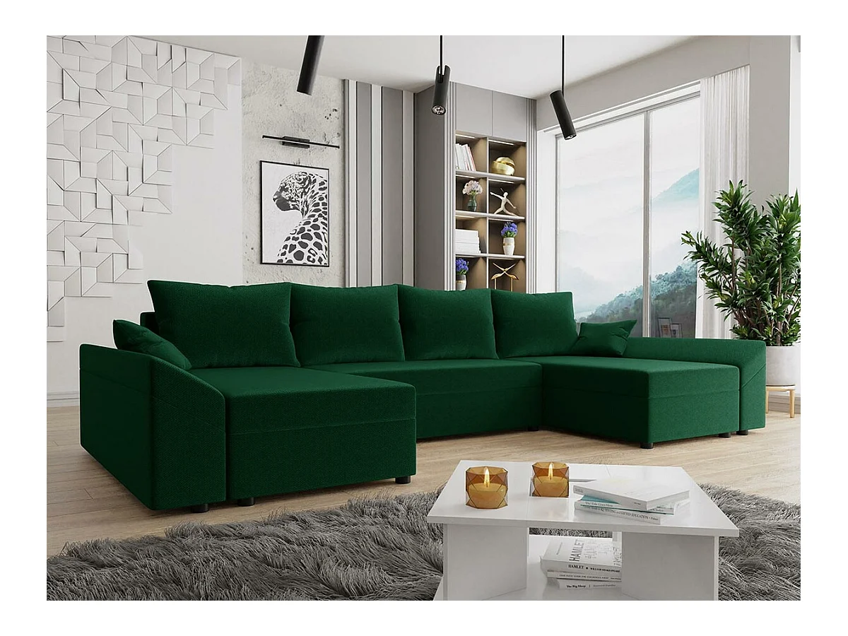Sofá rinconero Memphis 131, Verde, Función de descanso, Almacenaje, 317x140x82cm