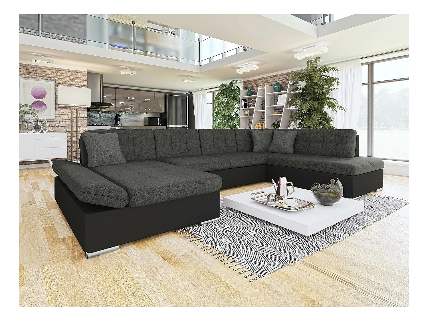 Canapé d'angle Comfivo 149, Gris, Fonction de couchage, Boîte de literie, 345x205x76cm