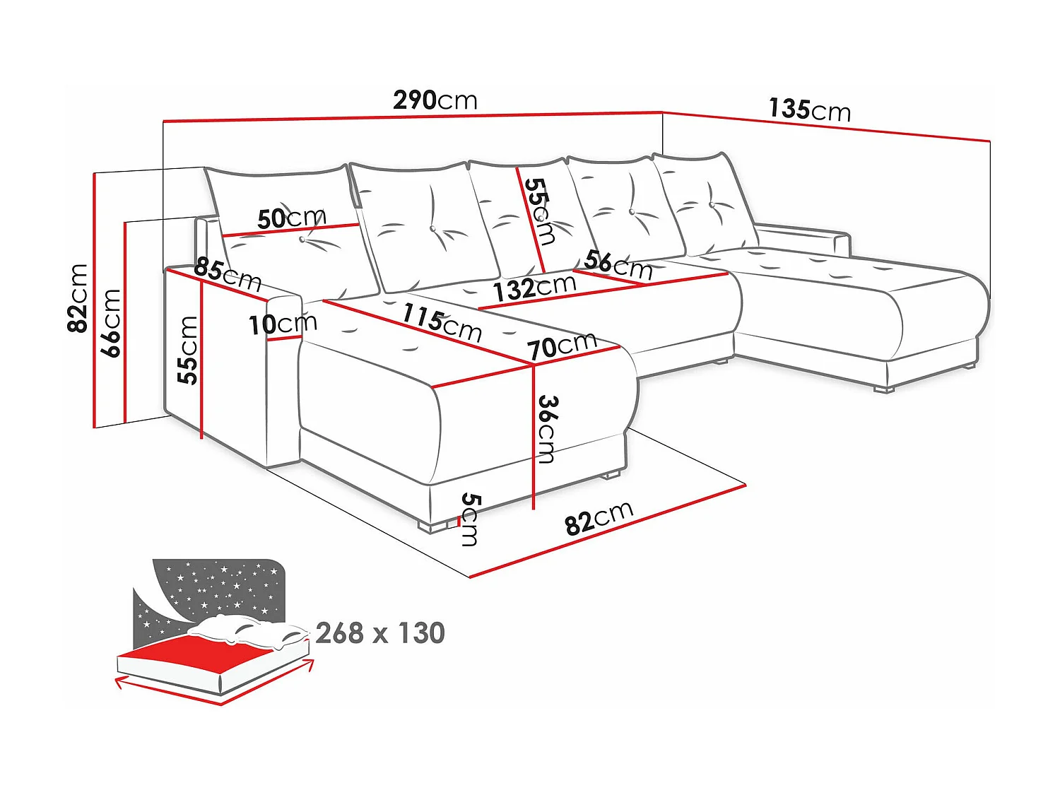Canapé d'angle Memphis 106, Gris, Fonction de couchage, Boîte de literie, 290x135x82cm