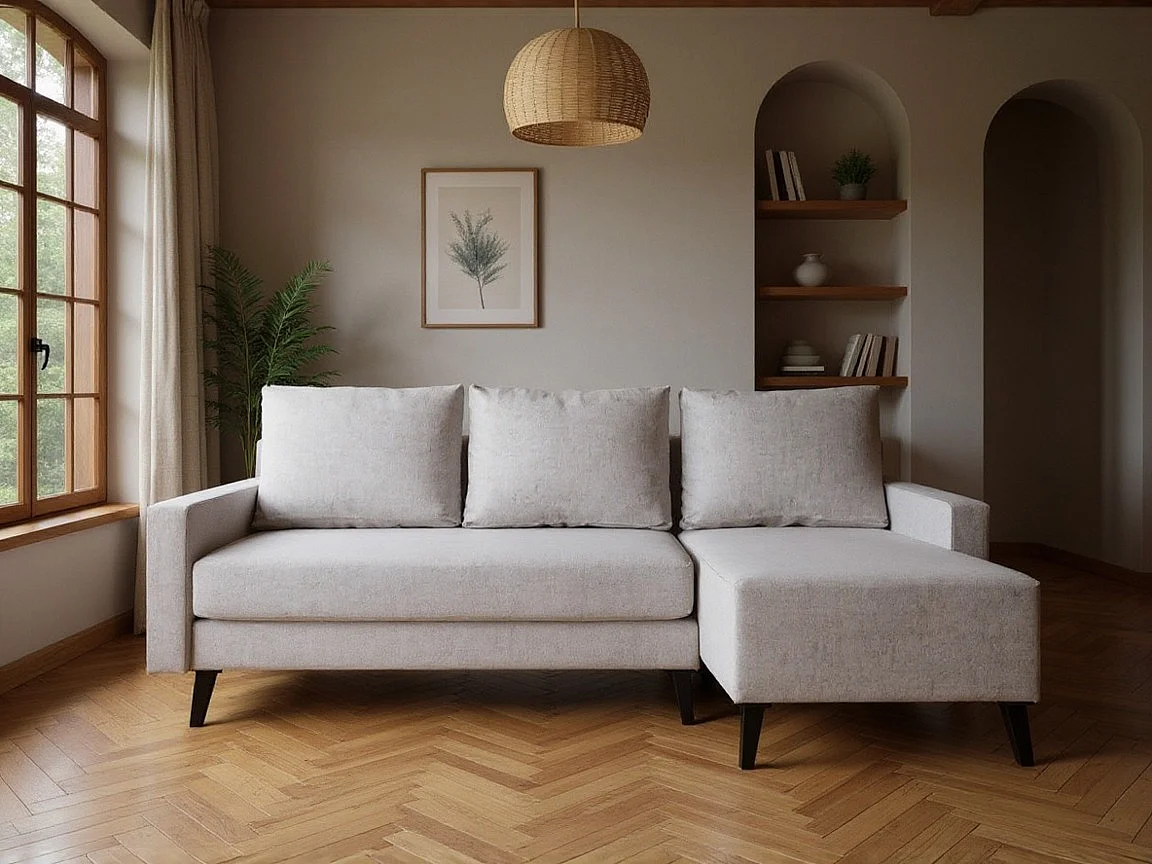 Sofá de canto Delbene 127, Cinzento, Funcionalidade de dormir