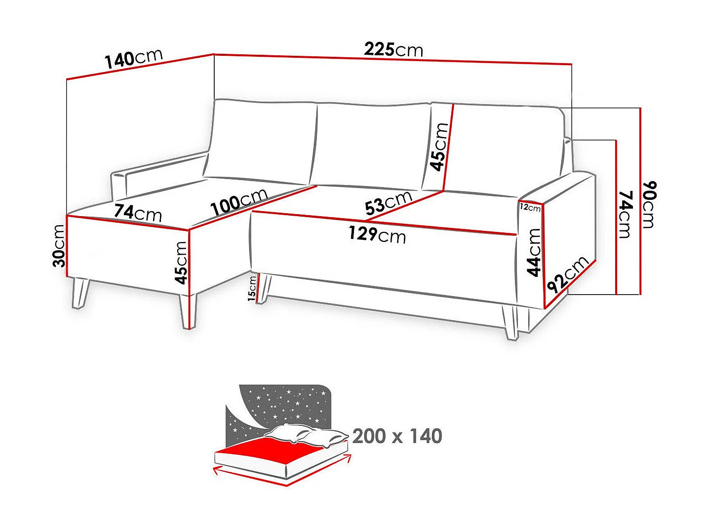 Sofá de canto Delbene 127, Cinzento, Funcionalidade de dormir