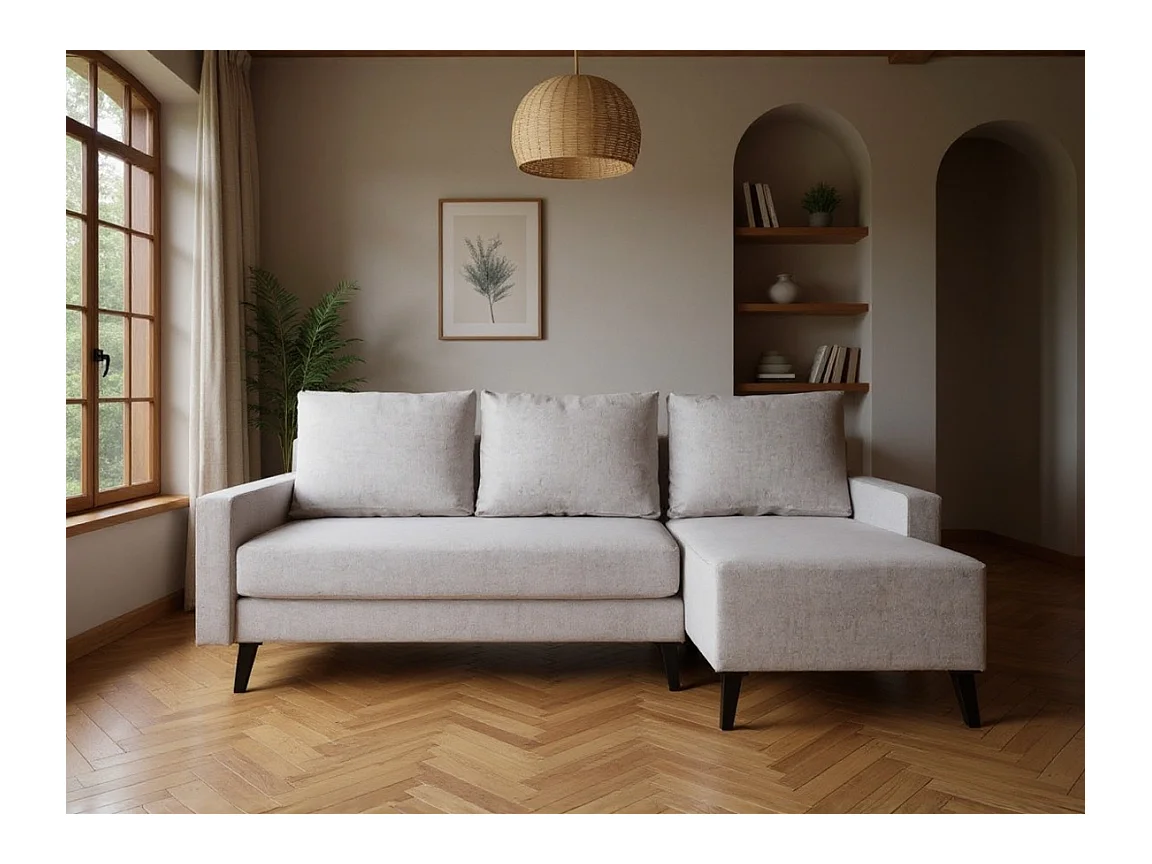 Canapé d'angle Delbene 127, Gris, Fonction de couchage, Boîte de literie, 225x140x74cm