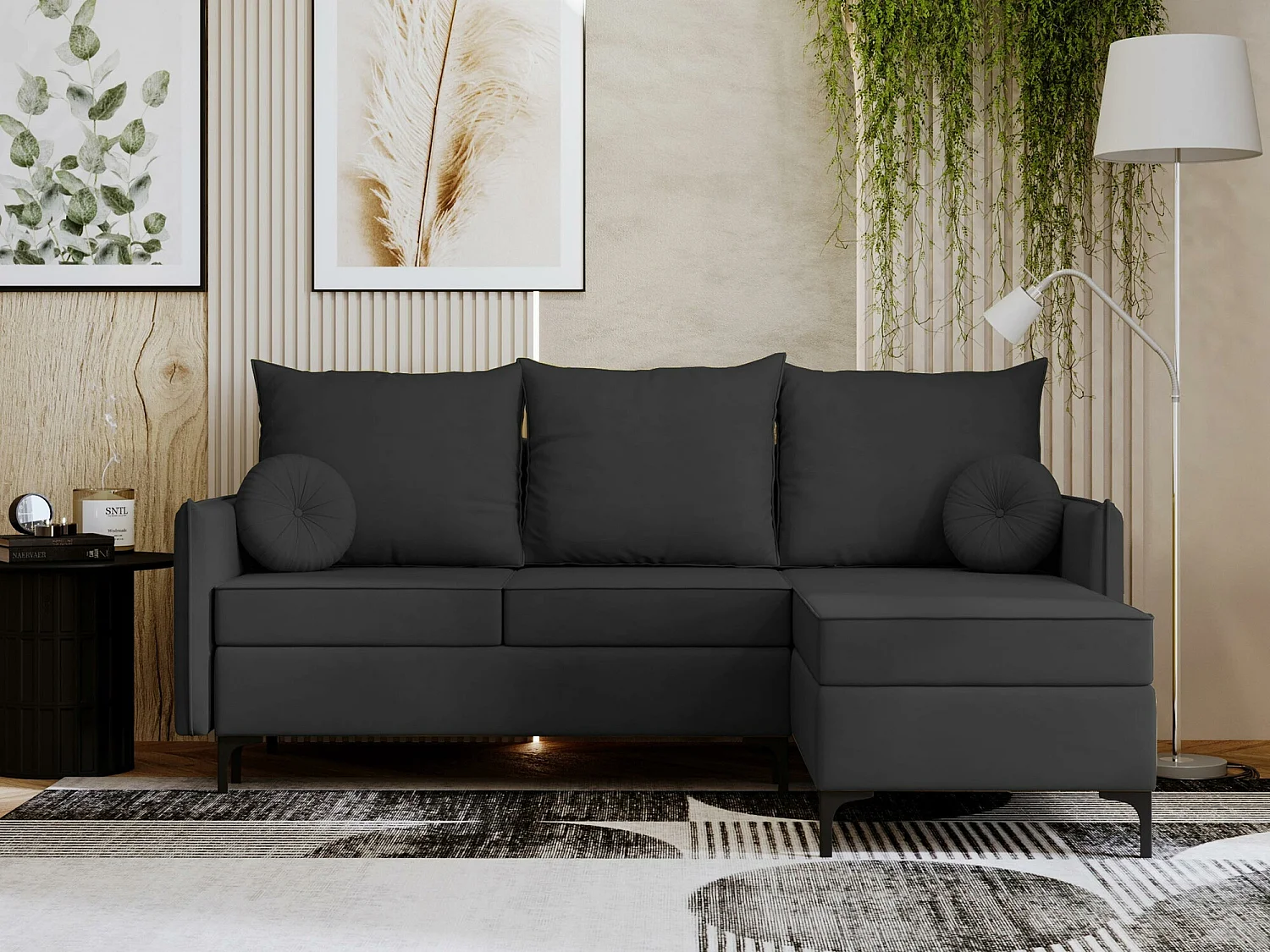 Canapé d'angle Clovis 112, Gris, Fonction de couchage, Boîte de literie, 213x168x101cm