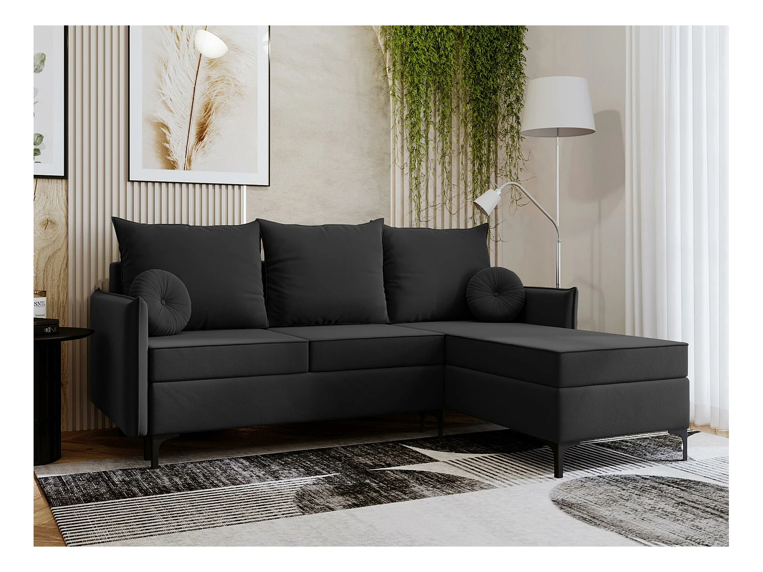 Canapé d'angle Clovis 112, Gris, Fonction de couchage, Boîte de literie, 213x168x101cm