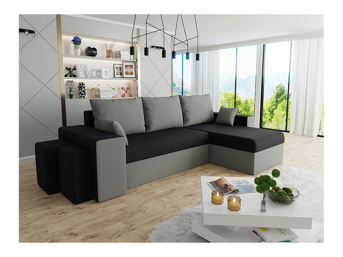 Canapé d'angle Memphis 124, Gris, Fonction de couchage, Boîte de literie, 256x139x80cm