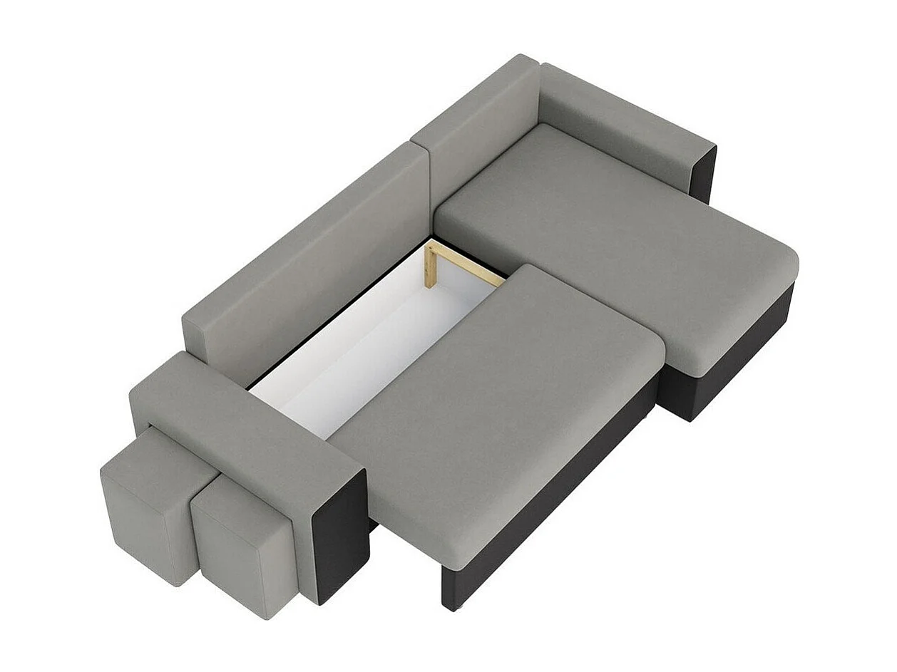 Sofá rinconero Memphis 124, Gris, Función de descanso, Almacenaje, 256x139x80cm