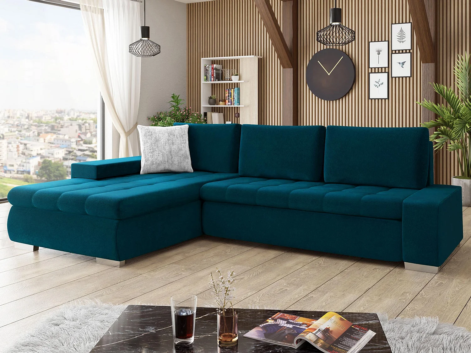 Canapé d'angle Comfivo Nitor II, Turquoise, Disponible, 302x213x80cm