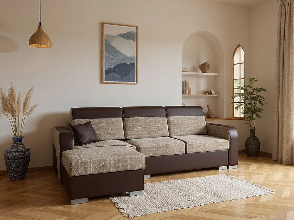 Canapé d'angle Edinburg 102, Marron, Disponible, 235x155x90cm