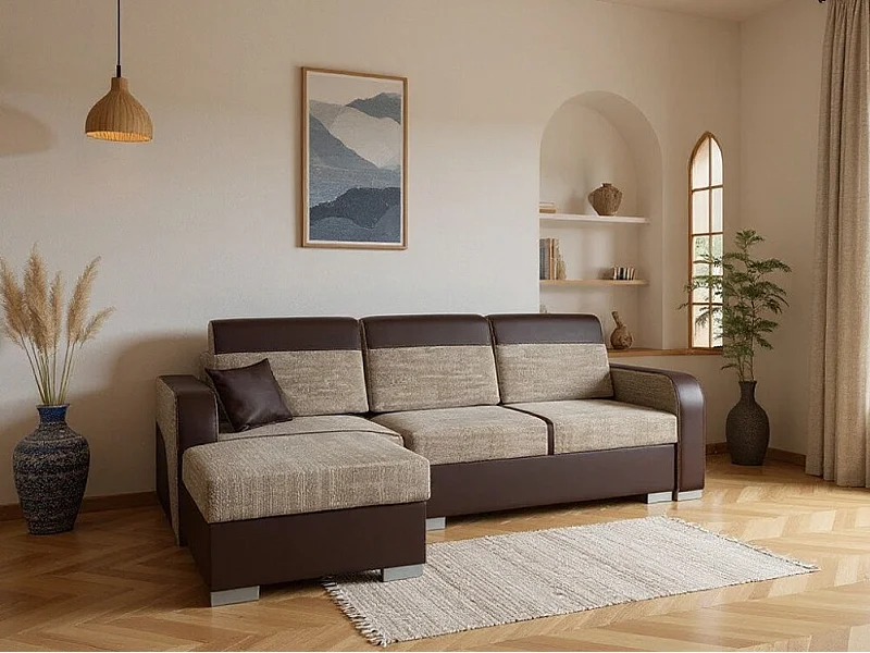 Canapé d'angle Edinburg 102, Marron, Disponible, 235x155x90cm