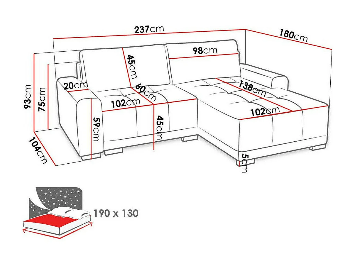 Sofá de canto Columbus 183, Cinzento, Funcionalidade de dormir