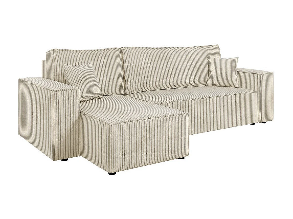 Canapé d'angle Shelton 100, Brun clair, Fonction de couchage, Boîte de literie, 244x145cm