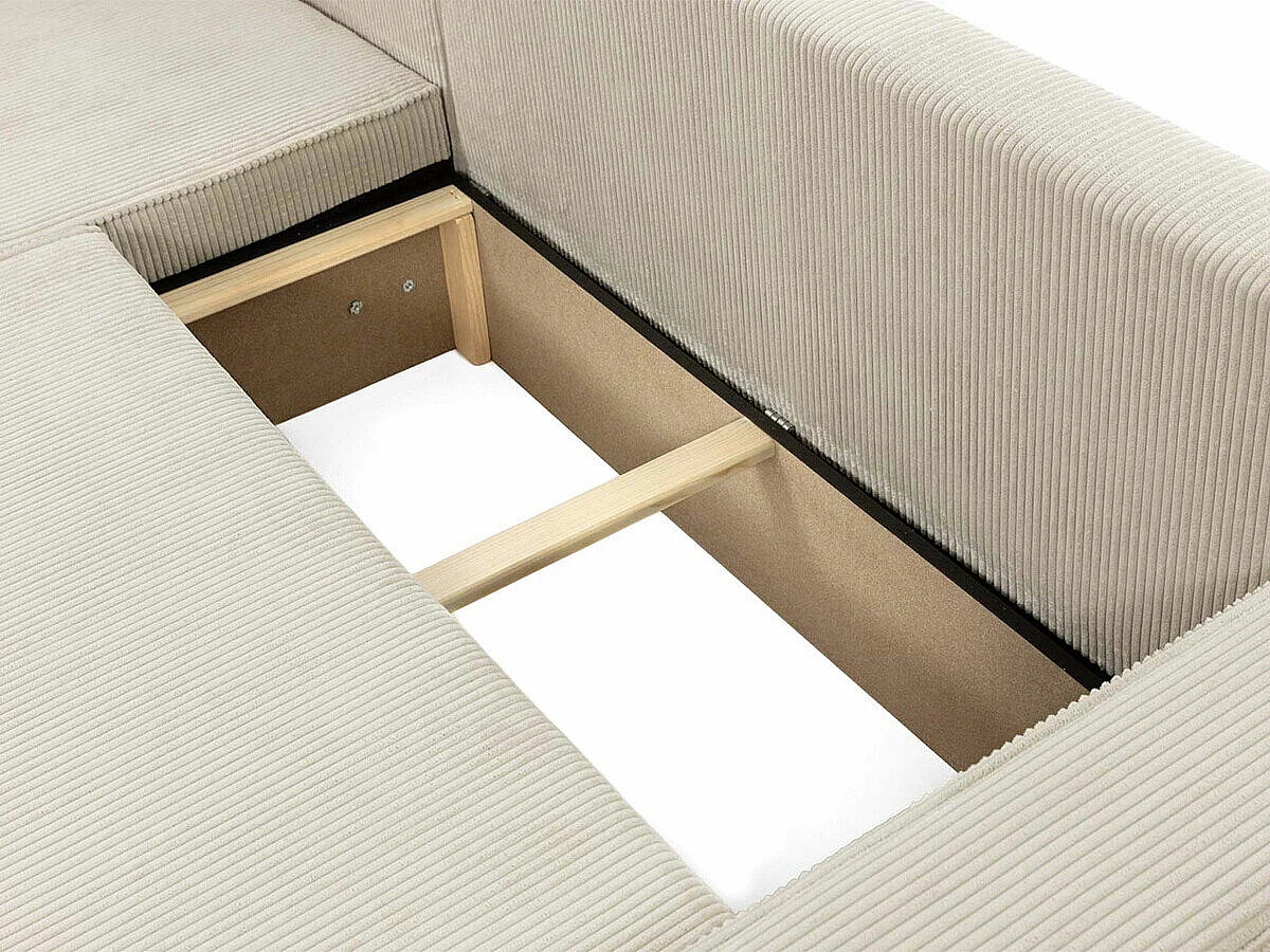 Canapé d'angle Shelton 100, Brun clair, Fonction de couchage, Boîte de literie, 244x145cm