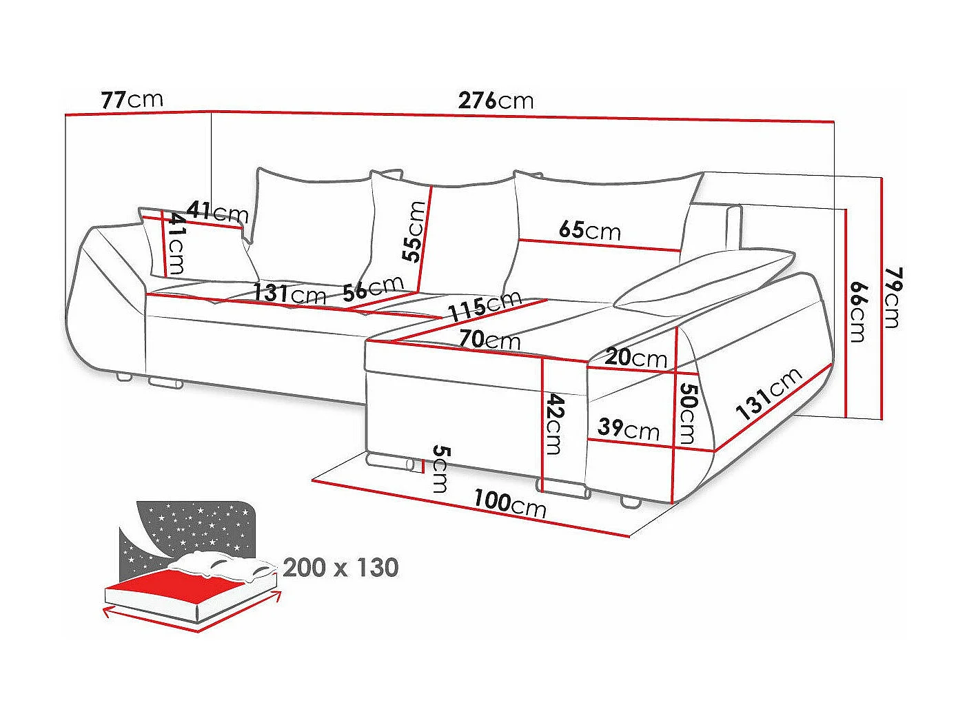 Canapé d'angle Memphis 111, Gris, Fonction de couchage, Boîte de literie, 276x131x79cm