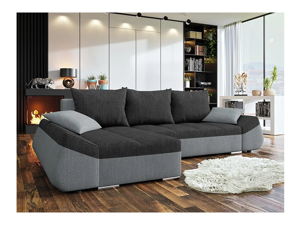 Canapé d'angle Memphis 111, Gris, Fonction de couchage, Boîte de literie, 276x131x79cm
