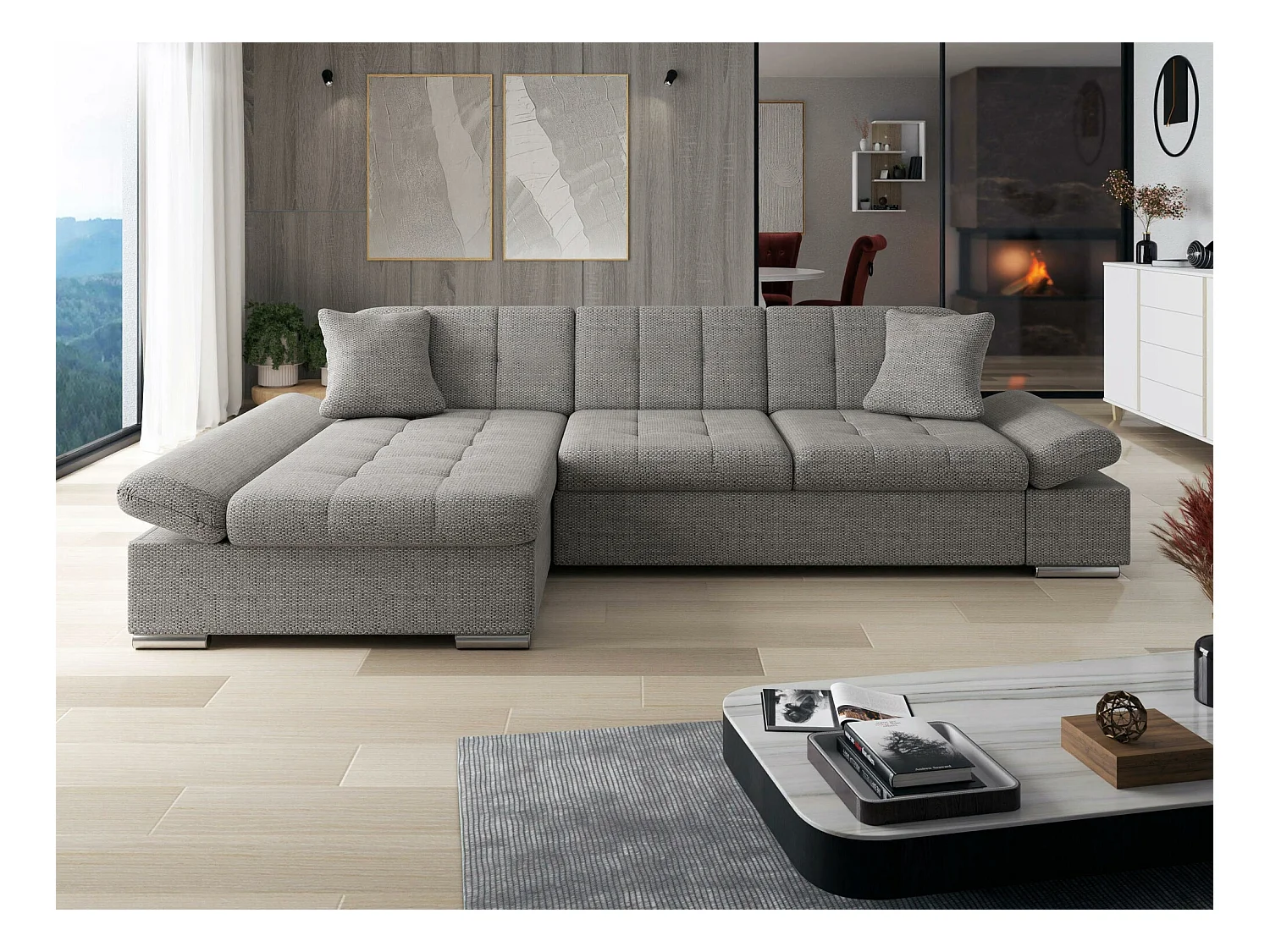 Sofá rinconero Comfivo 219, Gris, 278x161x76cm