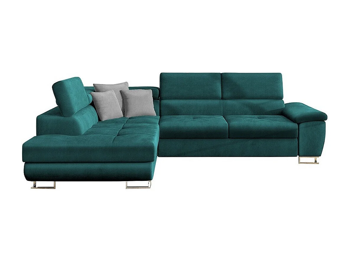 Sofá rinconero Comfivo 166, Turquesa, Función de descanso, Almacenaje, 270x202x71cm