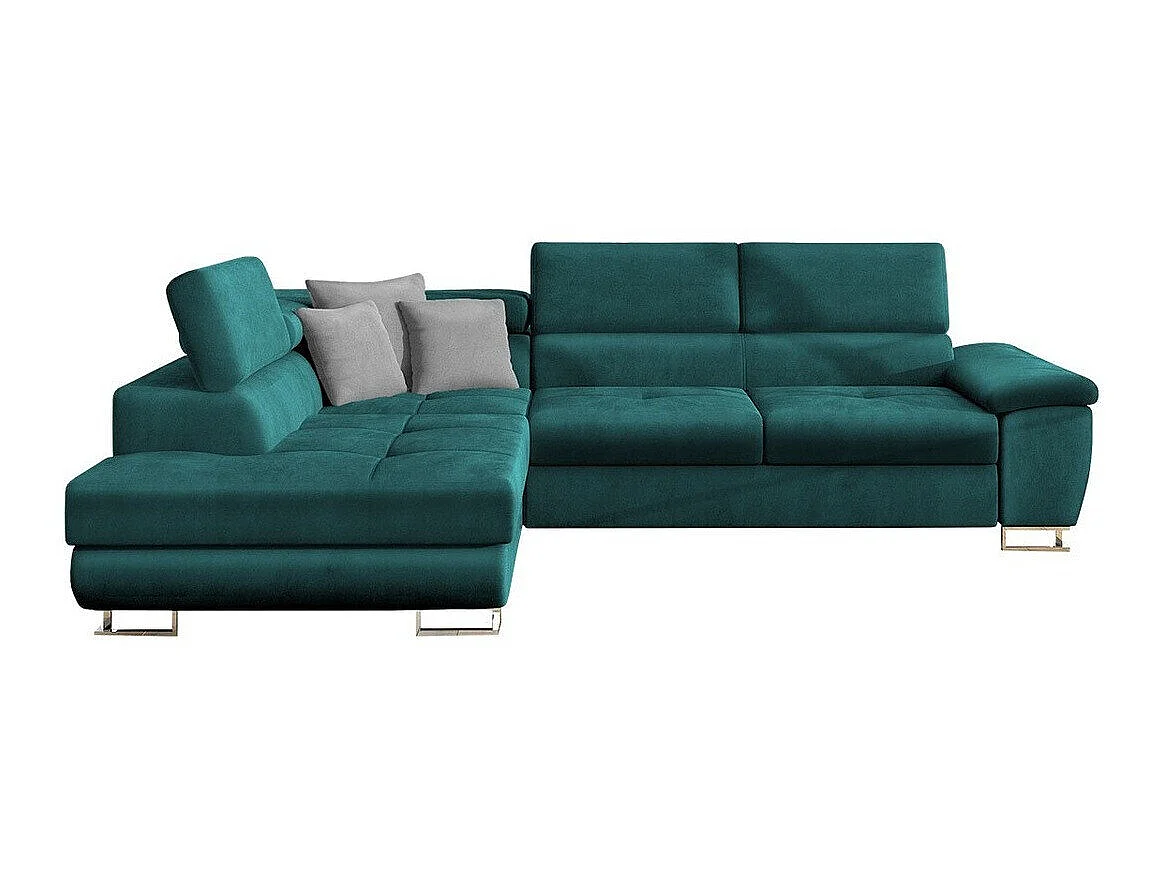 Canapé d'angle convertible 3 places en tissu turquoise