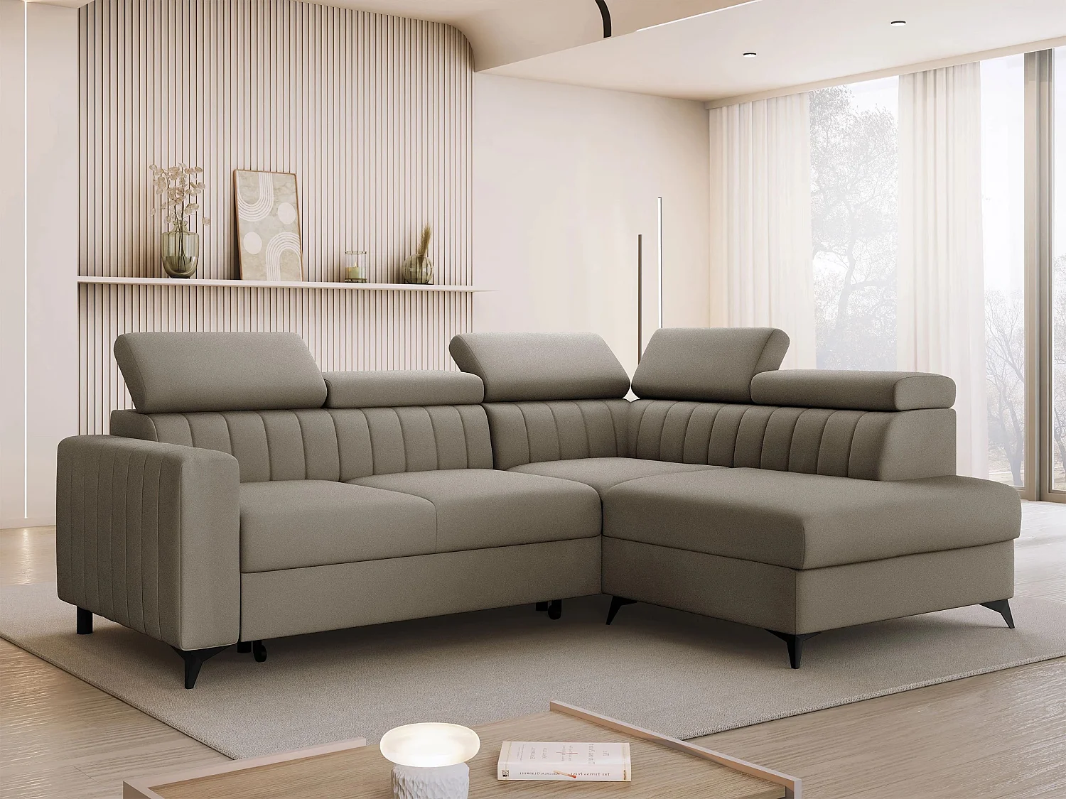 Canapé d'angle Columbus 202, Brun clair, Disponible, 249x195x80cm