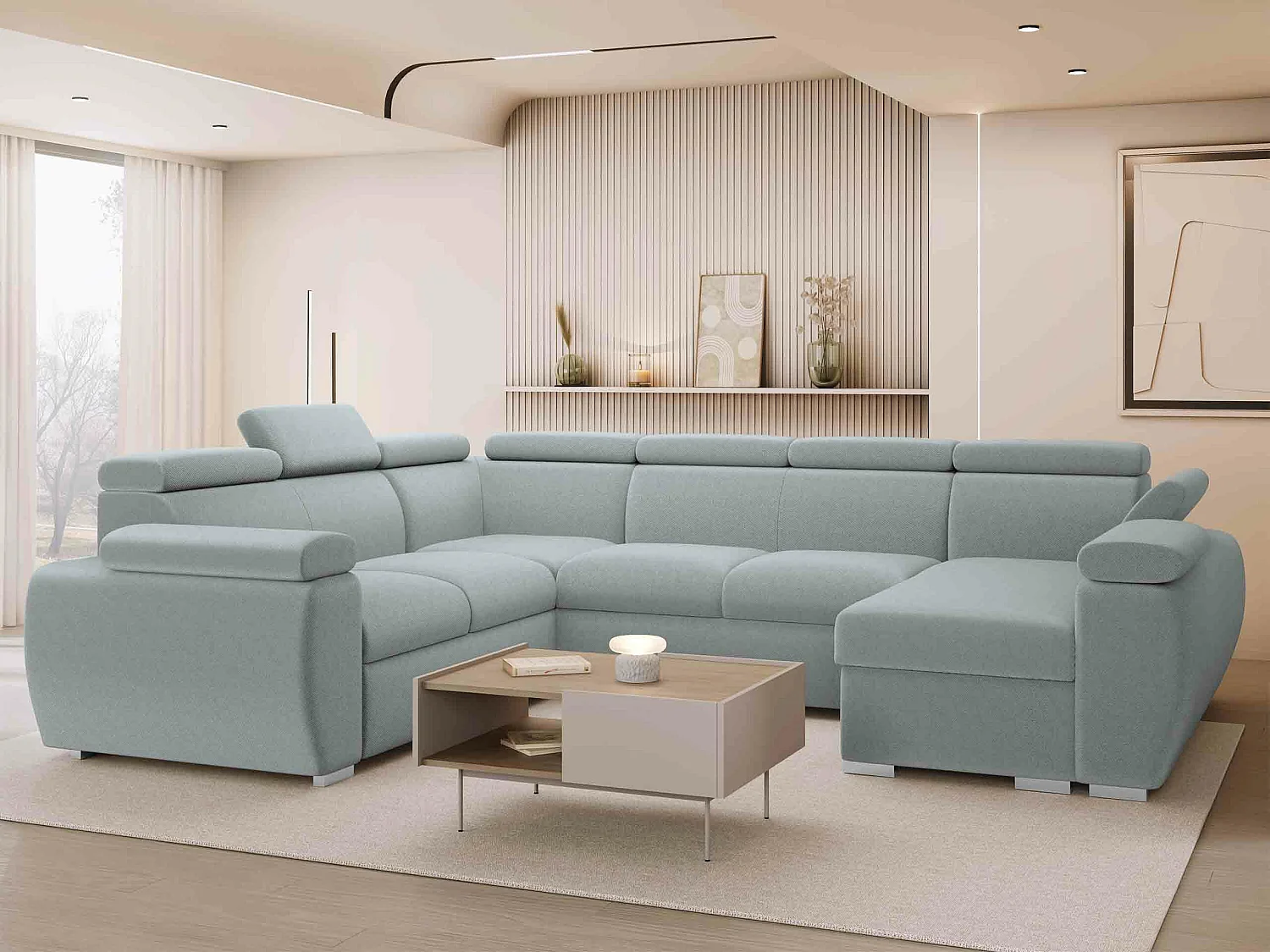 Sofá rinconero Columbus 134, Gris, Función de descanso, Almacenaje, 325x260x85cm