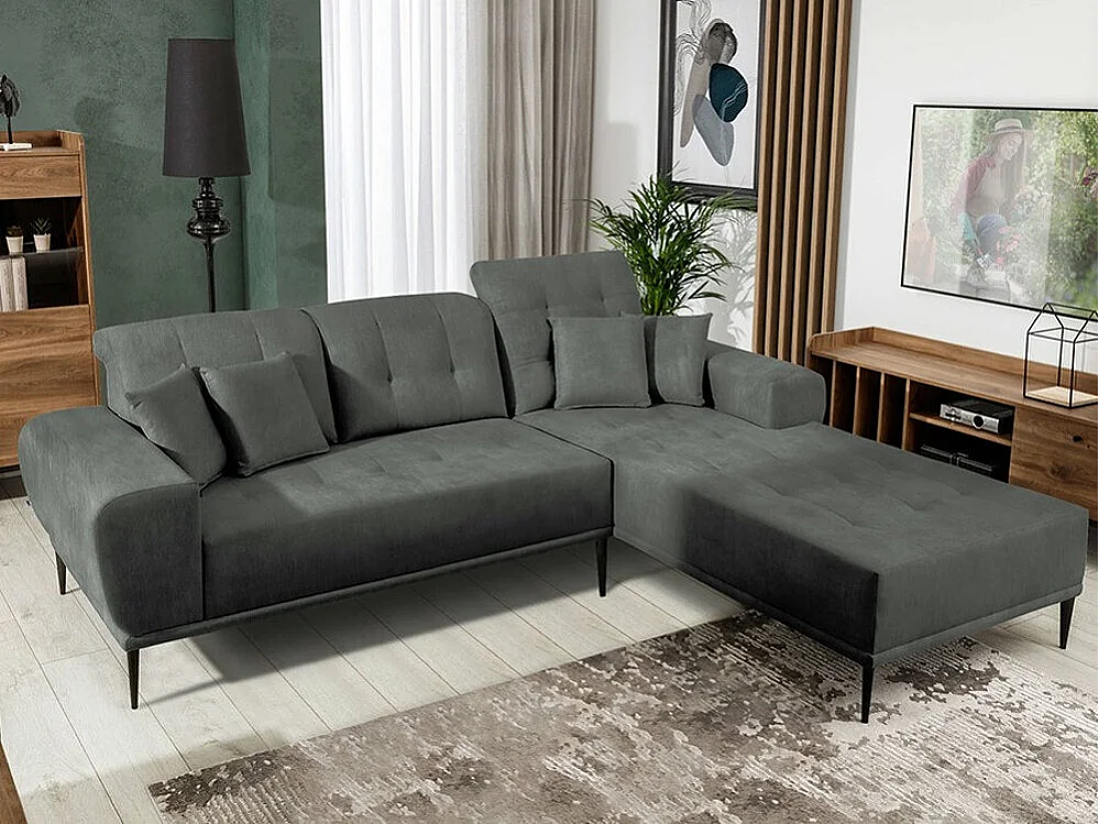 Canapé d'angle Providence 153, Gris, 256x194x85cm