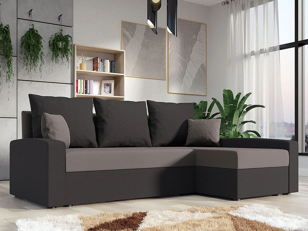 Canapé d'angle Memphis 122, Gris, Fonction de couchage, Boîte de literie, 232x139x83cm