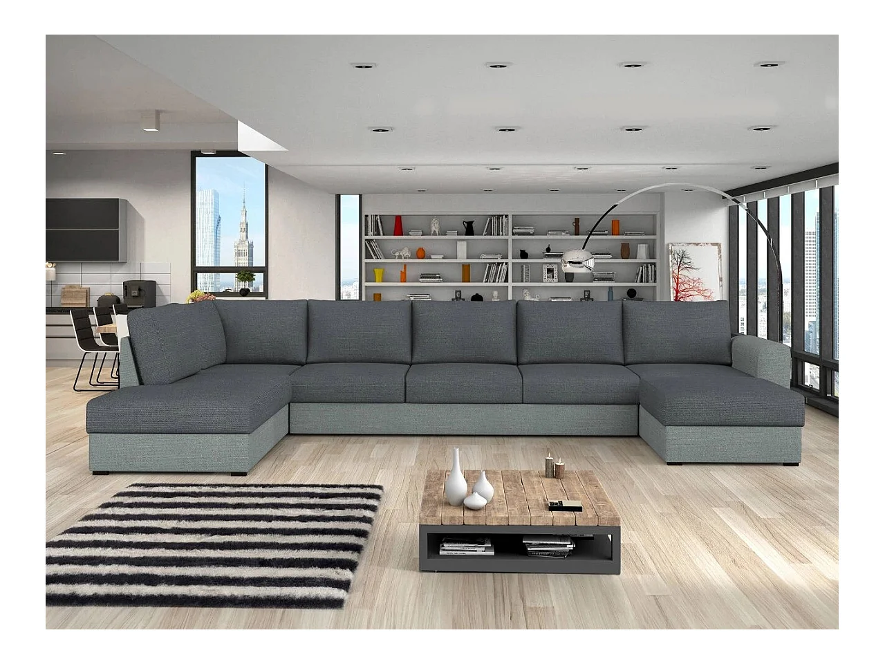 Canapé d'angle Comfivo 191, Gris, Fonction de couchage, Boîte de literie, 370x186x85cm