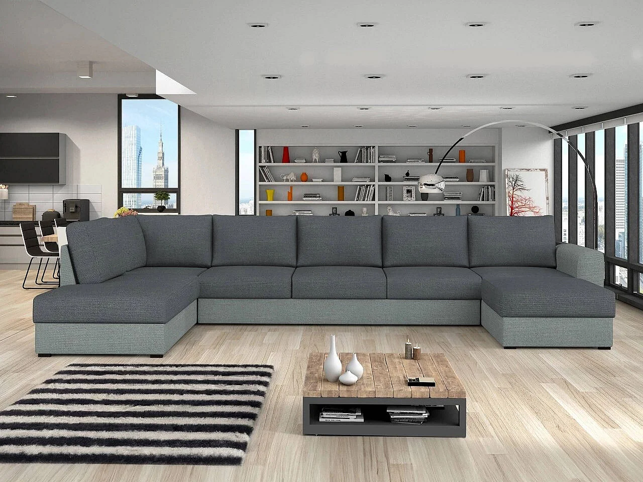 Sofá rinconero Comfivo 191, Gris, Función de descanso, Almacenaje, 370x186x85cm