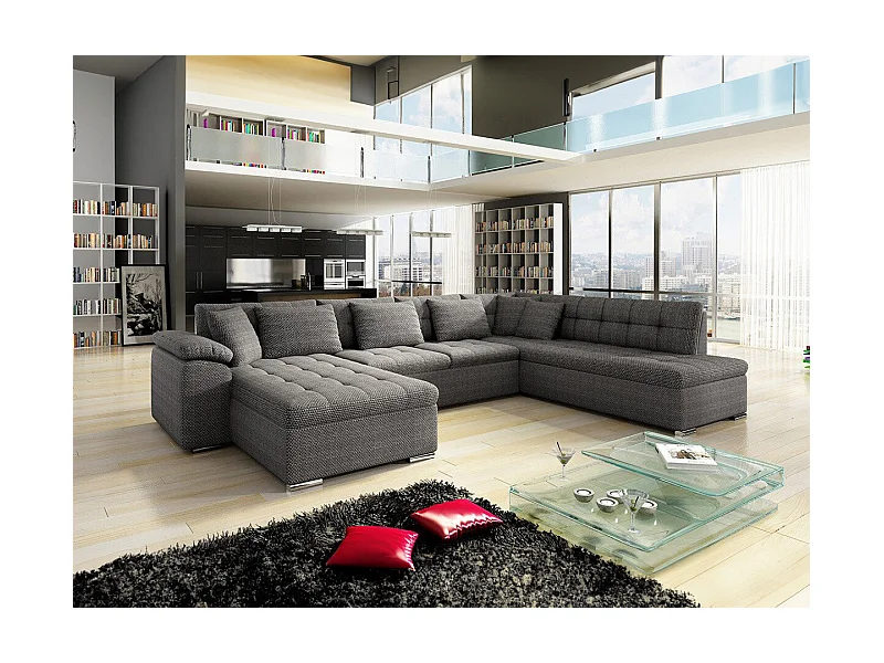 Sofá rinconero Comfivo 114, Gris, Función de descanso, Almacenaje, 348x205x76cm