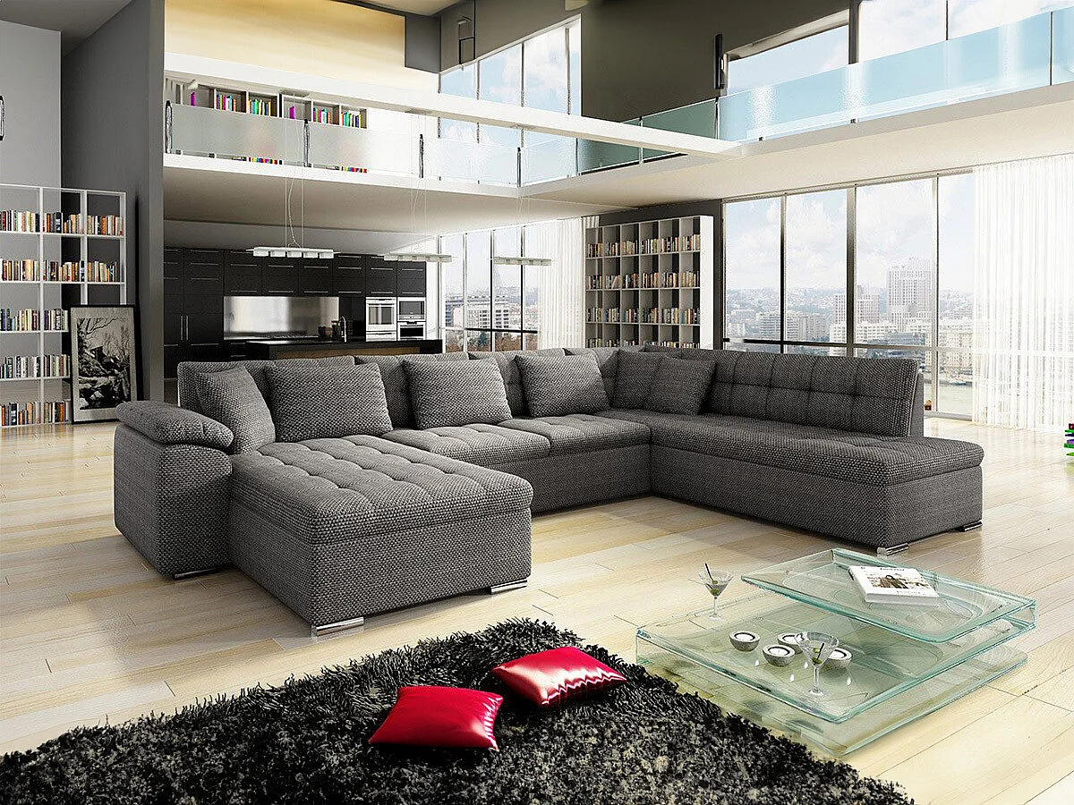 Sofá rinconero Comfivo 114, Gris, Función de descanso, Almacenaje, 348x205x76cm