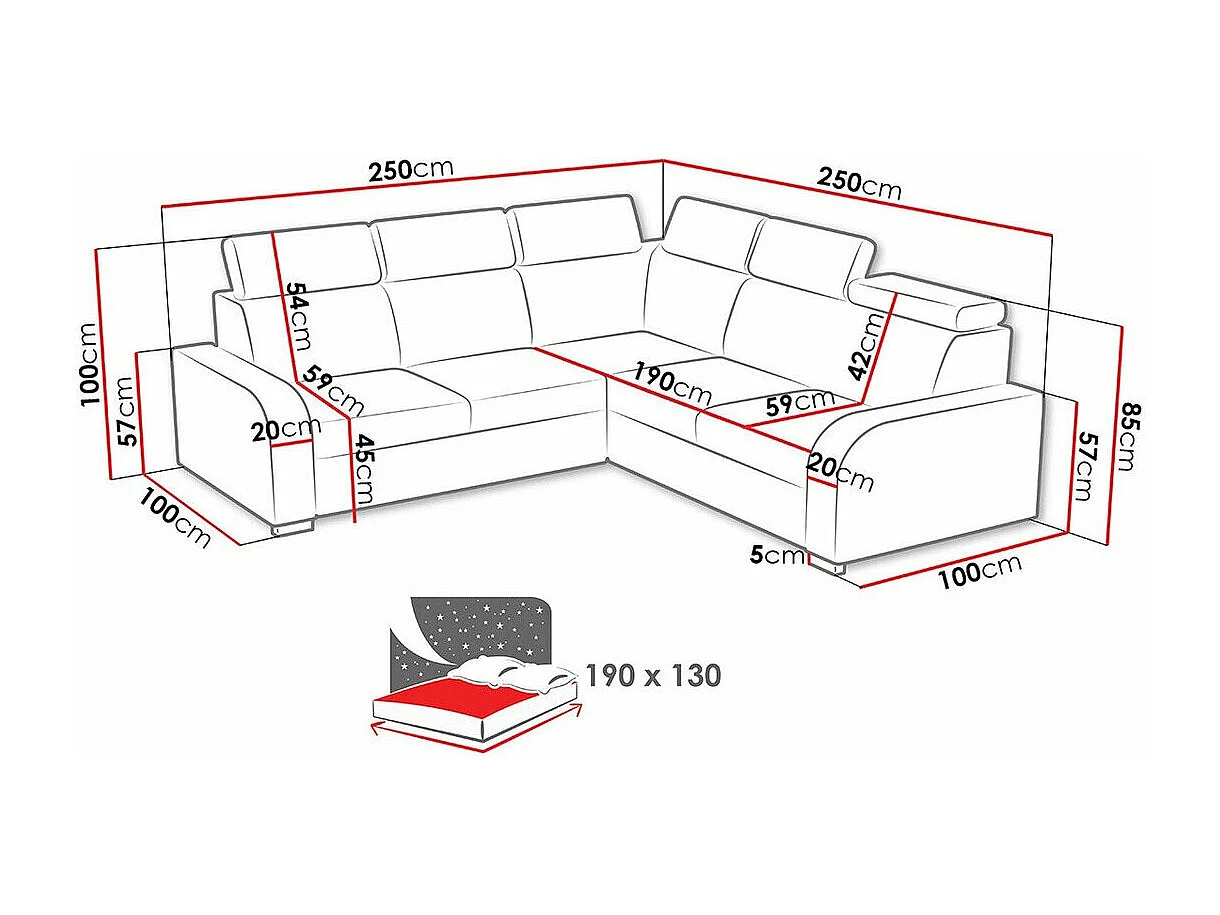 Canapé d'angle Etrcala 101, Gris, Fonction de couchage, Boîte de literie, 250x250x100cm