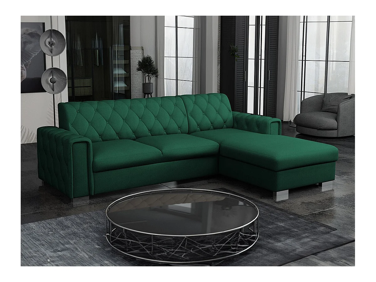 Canapé d'angle Columbus 203, Vert, Fonction de couchage, Boîte de literie, 267x185x85cm