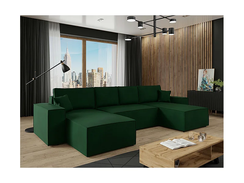 Sofá de canto Clovis 109, Verde, Funcionalidade de dormir, 37x17x9cm