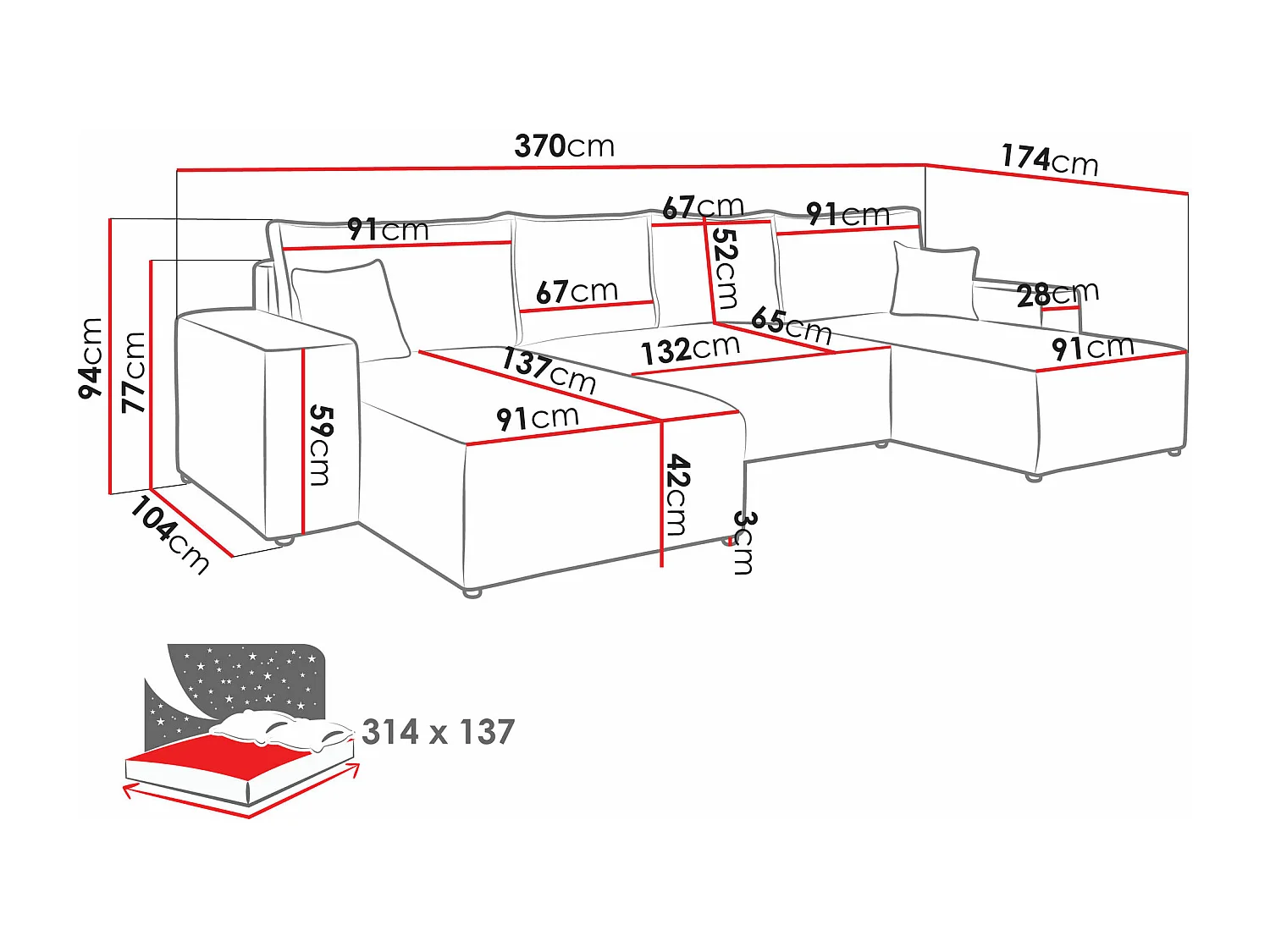 Canapé d'angle Clovis 109, Vert, Fonction de couchage, Boîte de literie, 370x174x94cm