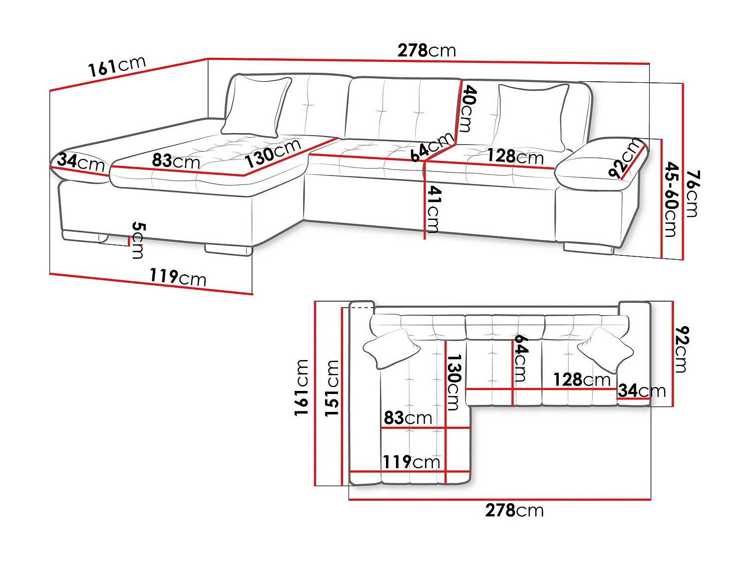 Sofá rinconero Comfivo 219, Verde, 278x161x76cm