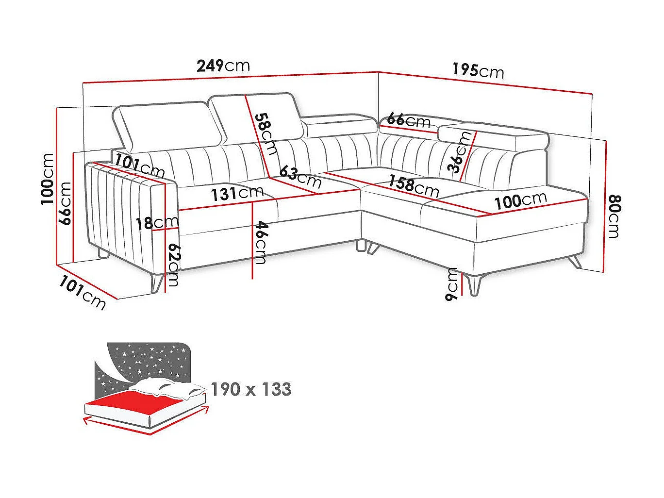 Sofá de canto Columbus 202, Verde, Funcionalidade de dormir, 25x20x8cm
