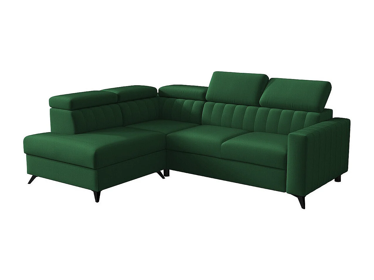 Sofá rinconero Columbus 202, Verde, Función de descanso, Almacenaje, 249x195x80cm