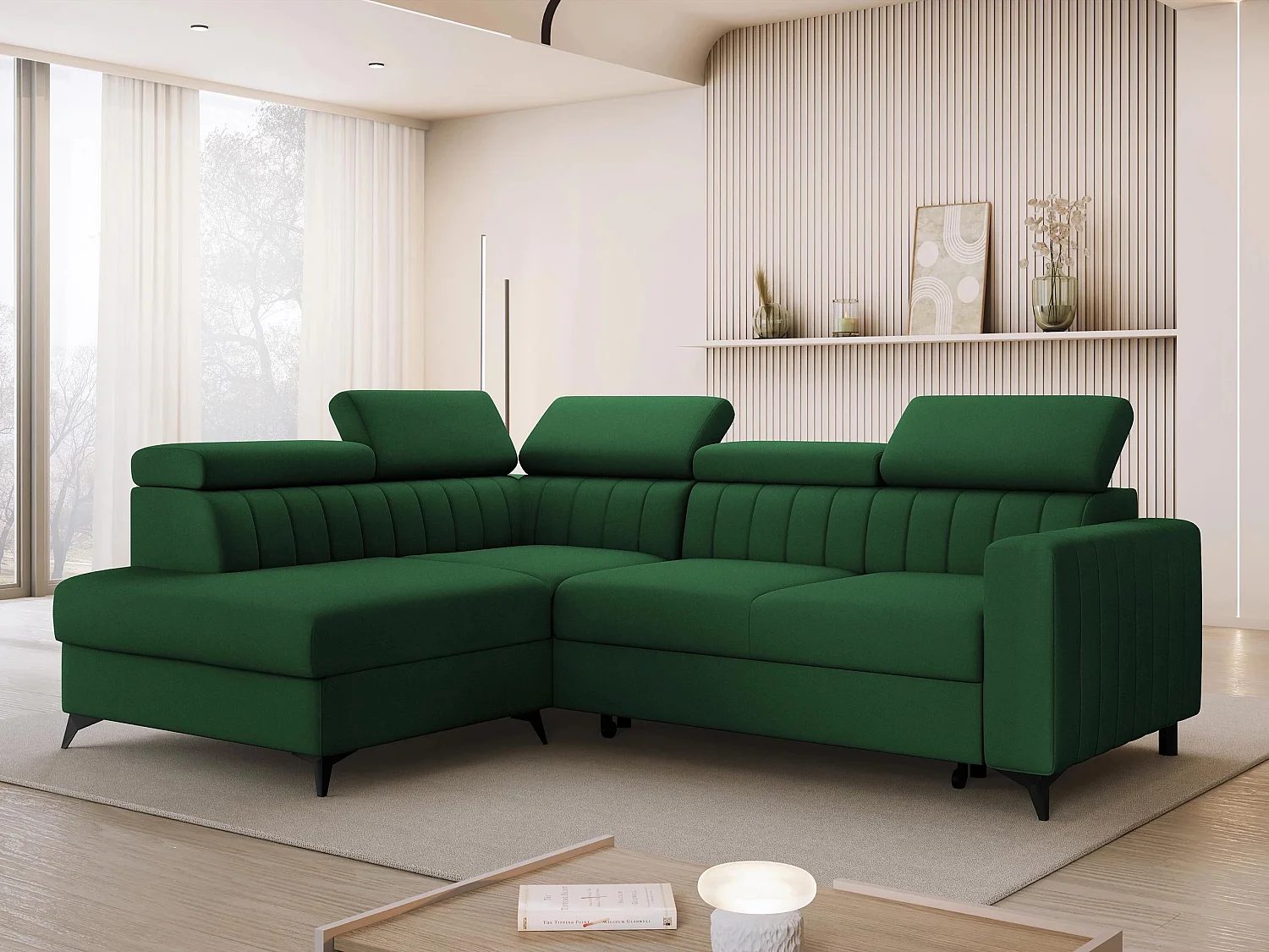 Canapé d'angle Columbus 202, Vert, Disponible, 249x195x80cm