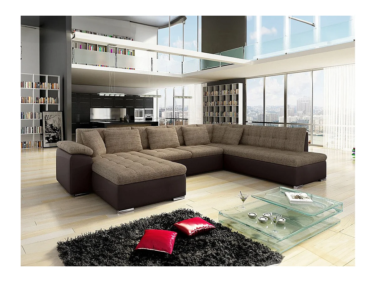 Canapé d'angle Comfivo 114, Marron, Fonction de couchage, Boîte de literie, 348x205x76cm