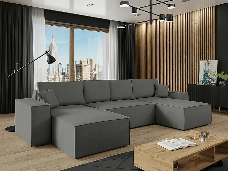 Sofá rinconero Clovis 109, Gris, Función de descanso, Almacenaje, 370x174x94cm