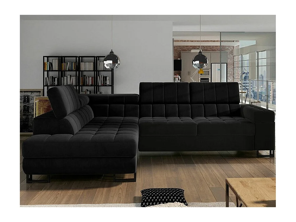Canapé d'angle Comfivo 232, Noir, Fonction de couchage, Boîte de literie, 271x203x71cm