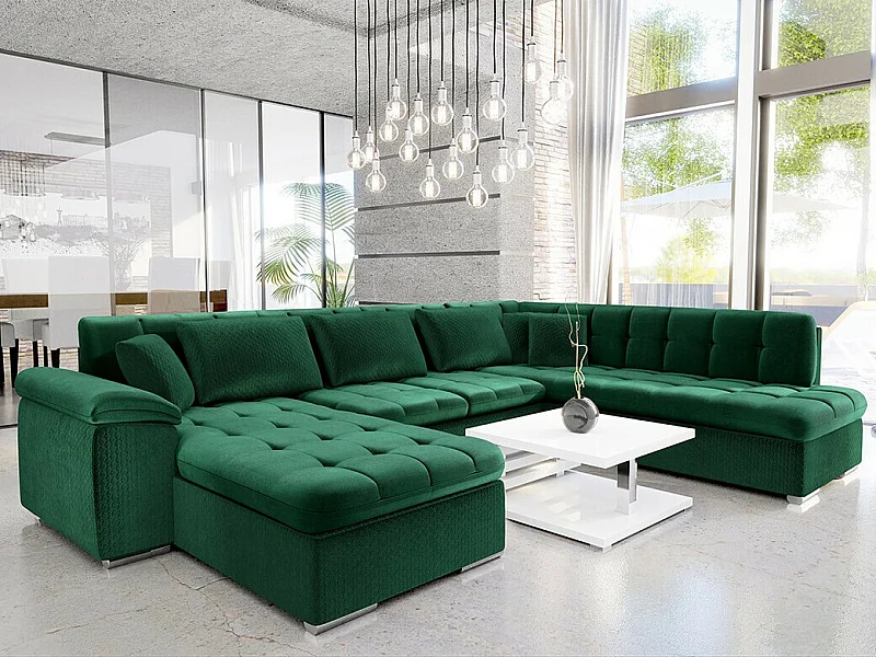 Canapé d'angle Comfivo 180, Vert, Fonction de couchage, 348x205x76cm