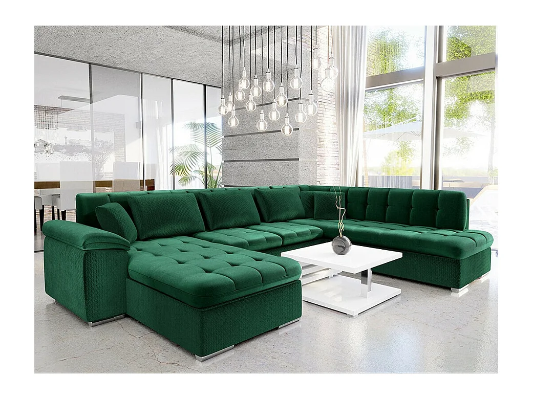 Sofá rinconero Comfivo 180, Verde, Función de descanso, 348x205x76cm