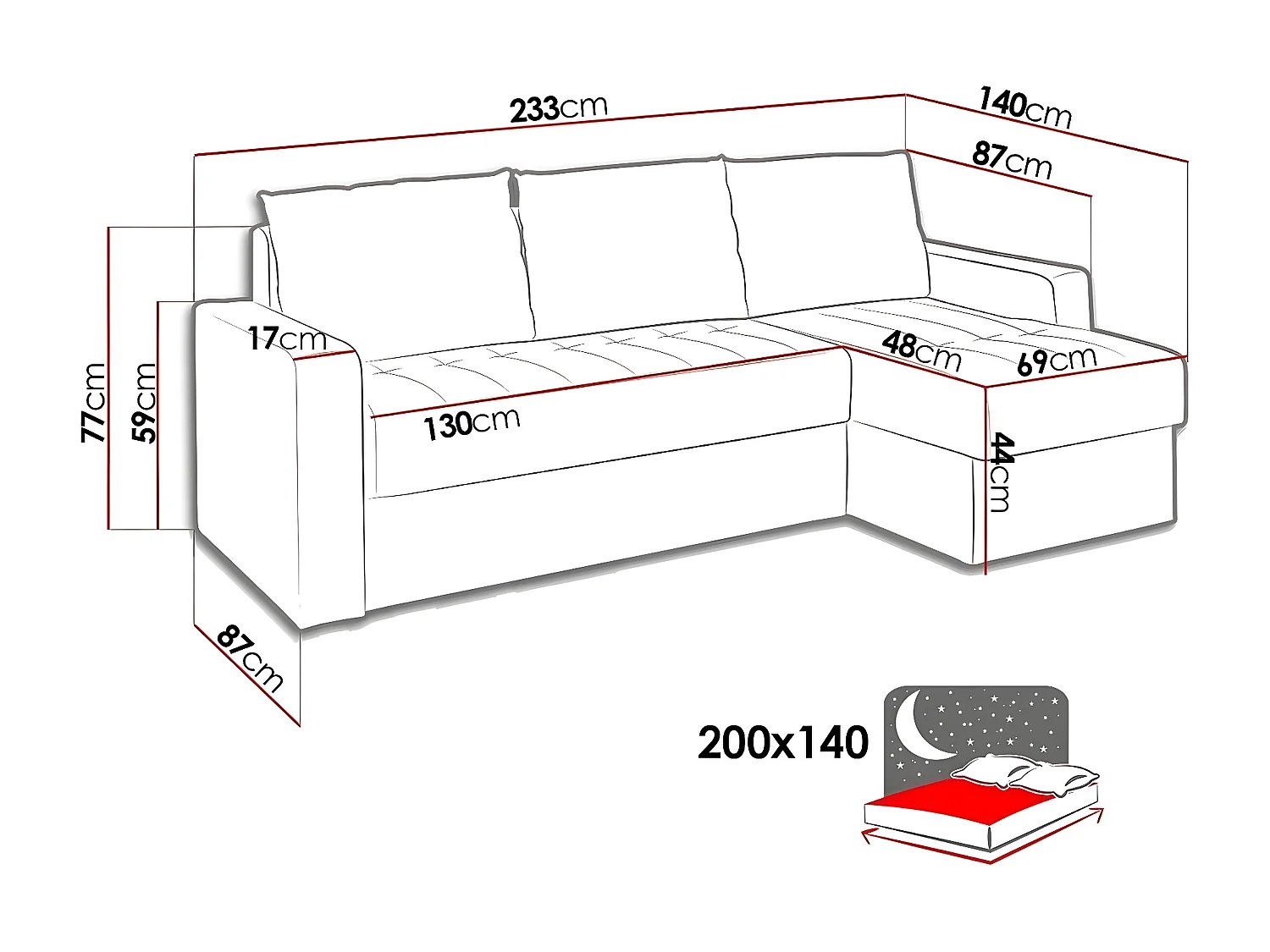 Sofá de canto Providence 103, Cinzento, Funcionalidade de dormir