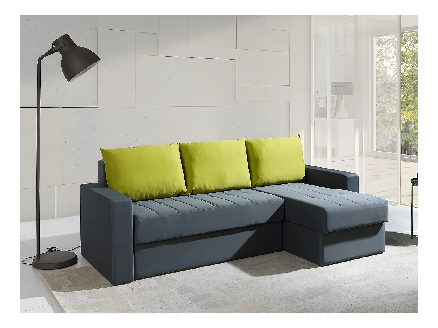 Canapé d'angle Providence 103, Gris, Fonction de couchage, Boîte de literie, 233x140x77cm